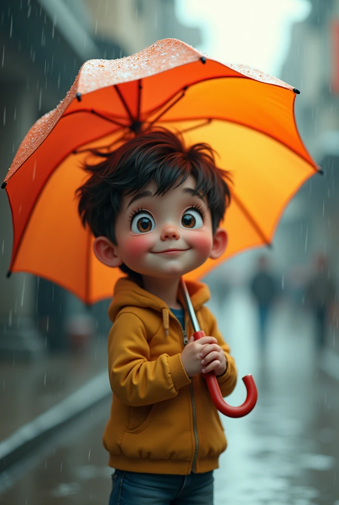 A boy with a umbrella