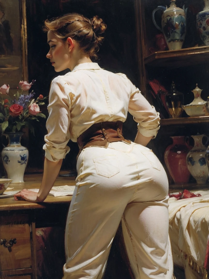 (Oak:1.1), , from behind, bending, Wide hips, thick thighs, chart, by sargent