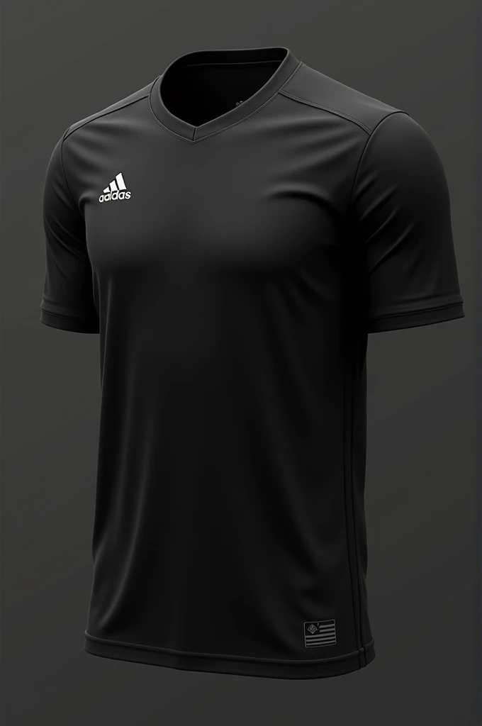 Generate a men's soccer jersey, negro, short sleeve, and V-neck