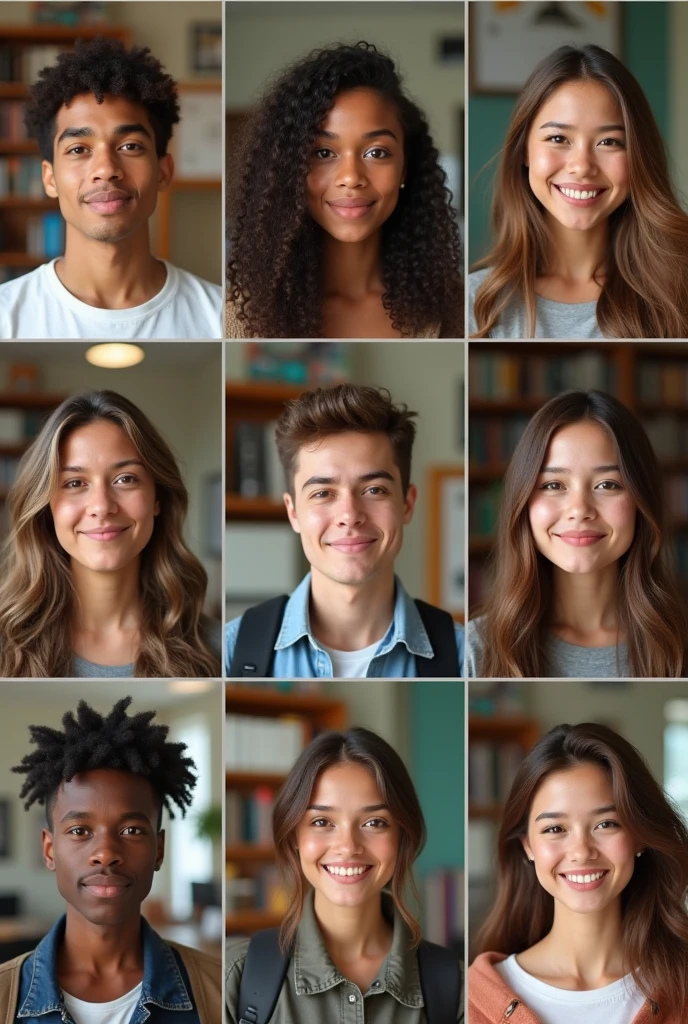 Profile photos that look real and like they are college students, of different characters that look natural in the photos, boys and girls