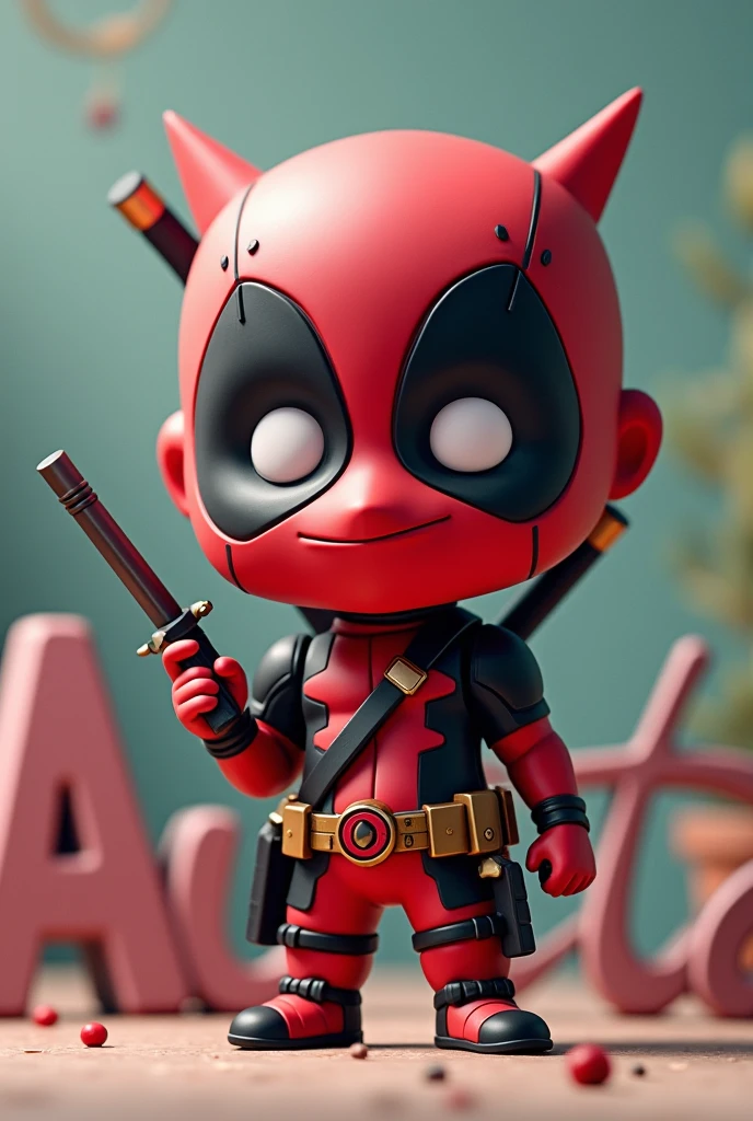 Create a cute animated Deadpool figure that says Laurita