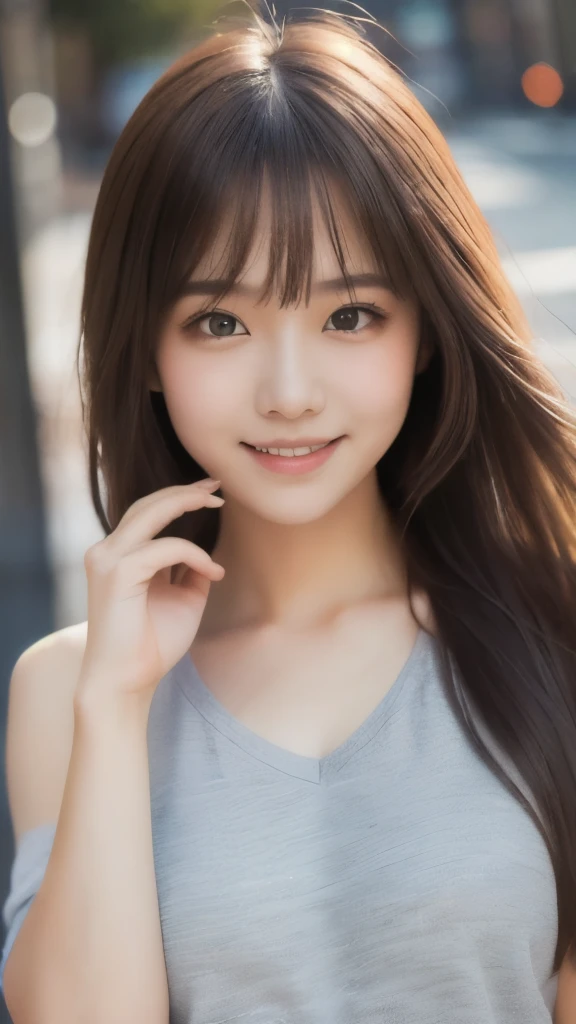 8k,Highest quality,(masterpiece:1.2),(Realistic),(Realistic:1.37),Ultra-high resolution,One College Girl,In town,smile,Beautiful Eyes,(((Cute casual clothes))),Perfect body,Perfect Fingers,Professional Lighting,gravure,Detailed face and skin texture,fine grain,RAW Photos