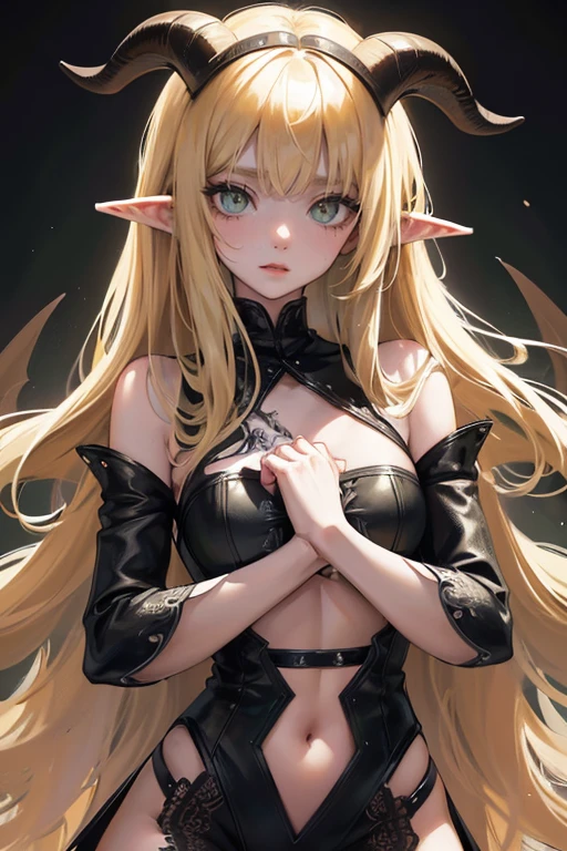 (masterpiece, best quality:1.5), (ultra detailed, high resolution, 8k, beautiful detailed, UHD, best anatomy), blonde hair, very flat breasts, 1 very small elf, iron collar, submissive, forcing my hand, disgusted expression, Dirty rags clothes