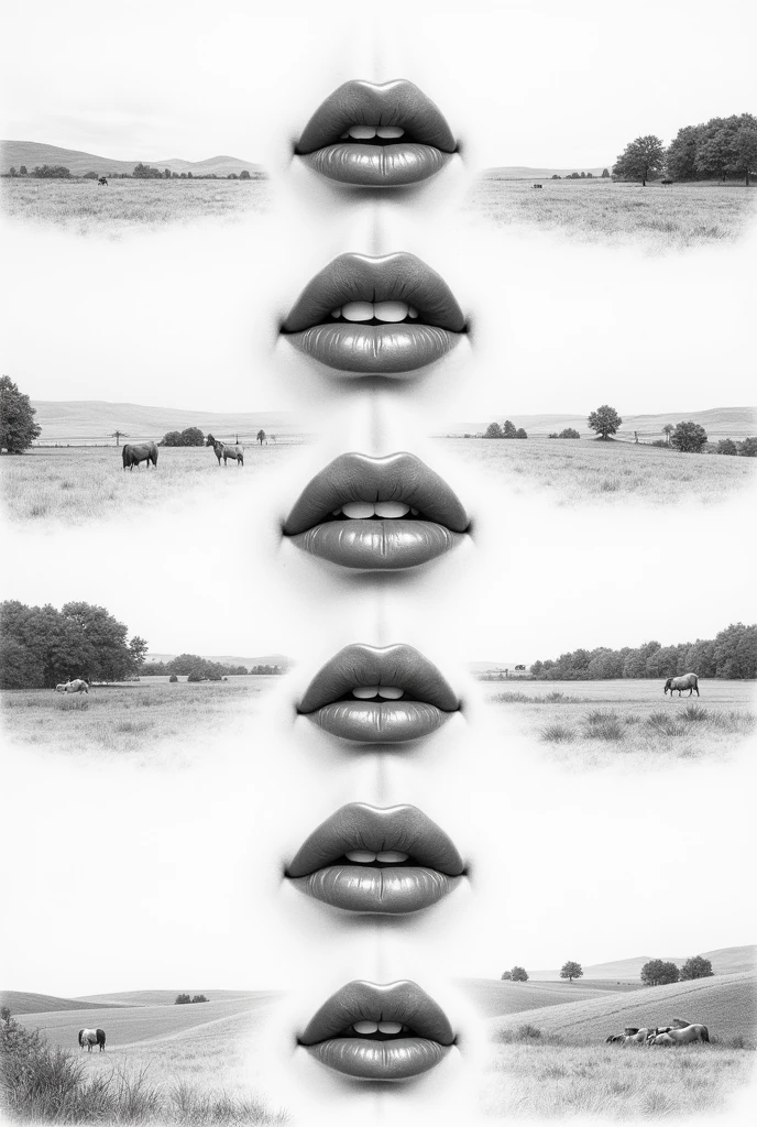 Study of 5 types of lips to draw in black and white, 5 pastures, but the lips are closed and facing forward