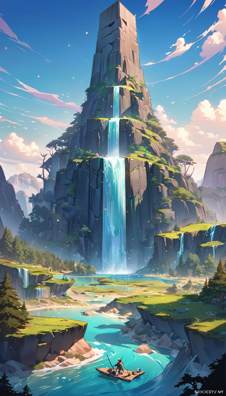 Long desert, sky limpo, cenáRiu, moonligh, stele, high qualiy, anime style artwork, best qualityer, high qualiy, Extremely detailed CG 8k unity wallpaper, paisaje, open air, sky, nube, sky, sin humanos, moutain, paisaje, water, tree, blue sky, waterfall, cliff, naturey, lake, Riu , nubey skies, rewarded photography, bokeh, Depth of field, HDR, blossom, Chromatic aberration, fotorrealism, very detailled, trends on ArtStation, trends at CGSociety, intrikate, high détail, Dramatic, mid-journey art