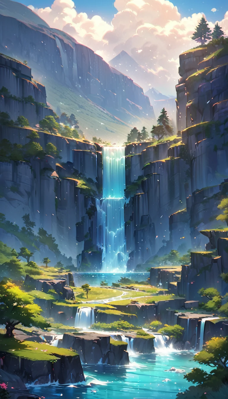 Long desert, sky limpo, cenáRiu, moonligh, stele, high qualiy, anime style artwork, best qualityer, high qualiy, Extremely detailed CG 8k unity wallpaper, paisaje, open air, sky, nube, sky, sin humanos, moutain, paisaje, water, tree, blue sky, waterfall, cliff, naturey, lake, Riu , nubey skies, rewarded photography, bokeh, Depth of field, HDR, blossom, Chromatic aberration, fotorrealism, very detailled, trends on ArtStation, trends at CGSociety, intrikate, high détail, Dramatic, mid-journey art