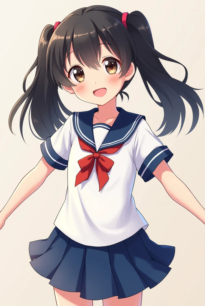 Twin tails Black Hair Sailor suit smile