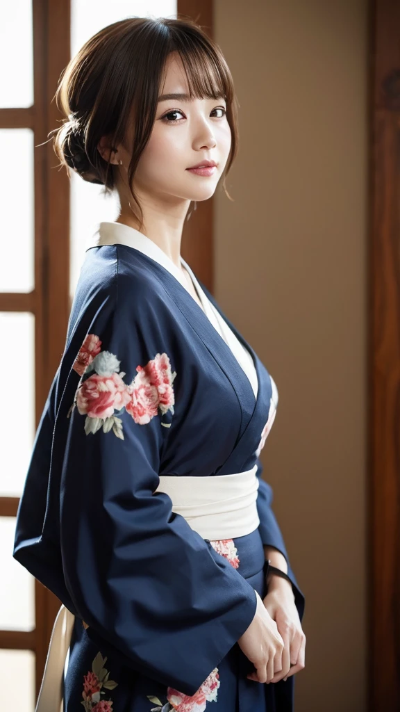 Top Quality, Masterpiece, High Definition, 1girl, Beautiful and Perfect Face, Bob Cut, Japanese Clothing,Kimono, Intricate Details, Cinematic Feel, 8K, Very Detailed  