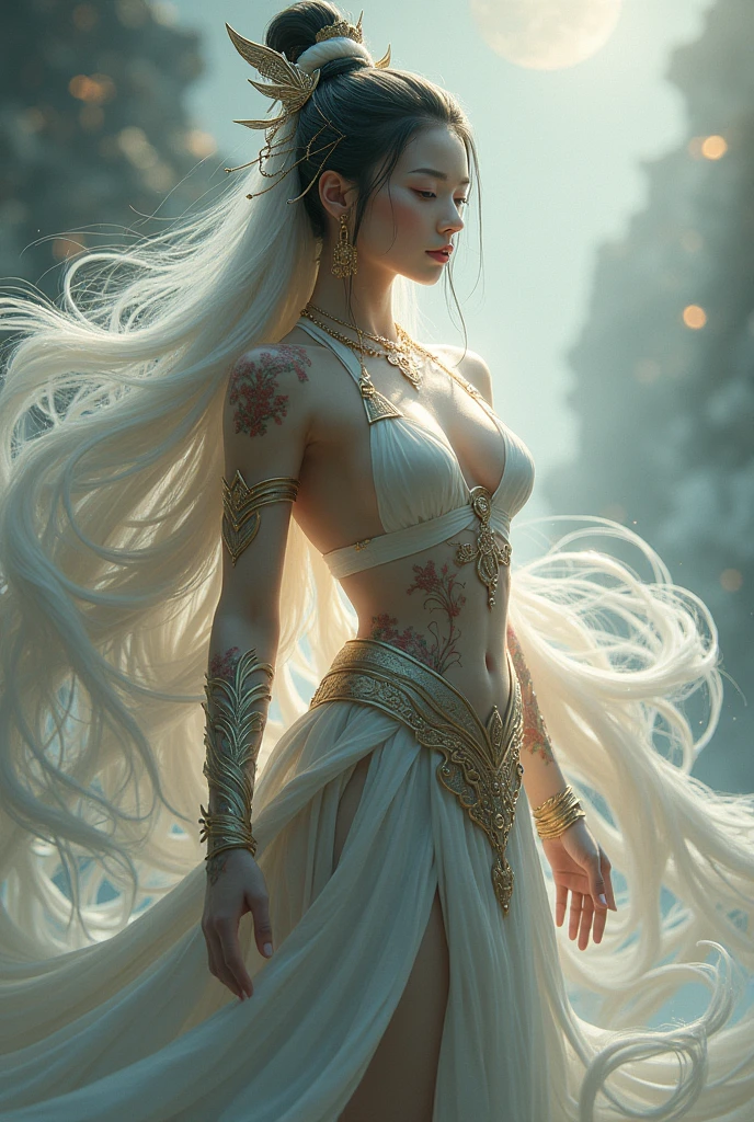beautiful detailed(navel, thigh, pubic tattoo):1.37, beautiful cute girl dancer, (highest quality,32k,highres,masterpiece:1.2),ultra-detailed,(hyper-realistic,photo-realistic:1.37), arched back graceful poses:1.2, sensual expressions, dramatic lighting, cinematic camera angles, rich colors, chiaroscuro lighting, foggy forest, seductive atmosphere, mesmerizing performance, blushed cheek, beautiful cute face and eyes, beautiful delicate longeyelash, so cute sensual face, face focus:1.4, small-breasts, cleavage, rolling jump and dancing with a swallowtail butterfly wings,