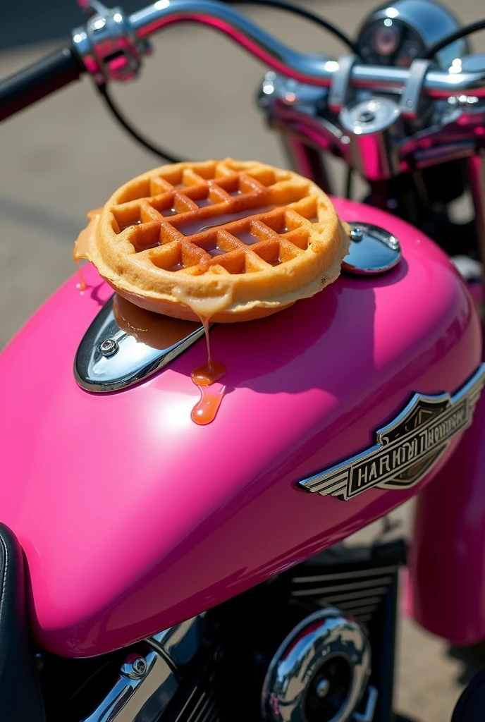 Pink business logo with a waffle on a pink Harley motorcycle