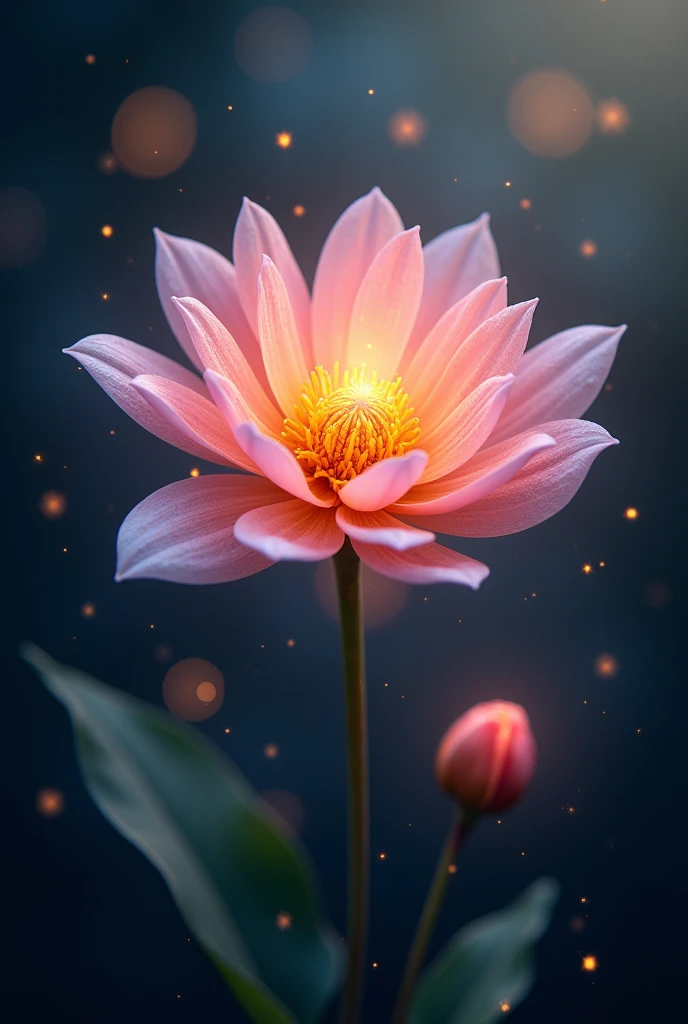 A magical flower with a special shine surrounded by sparkles.