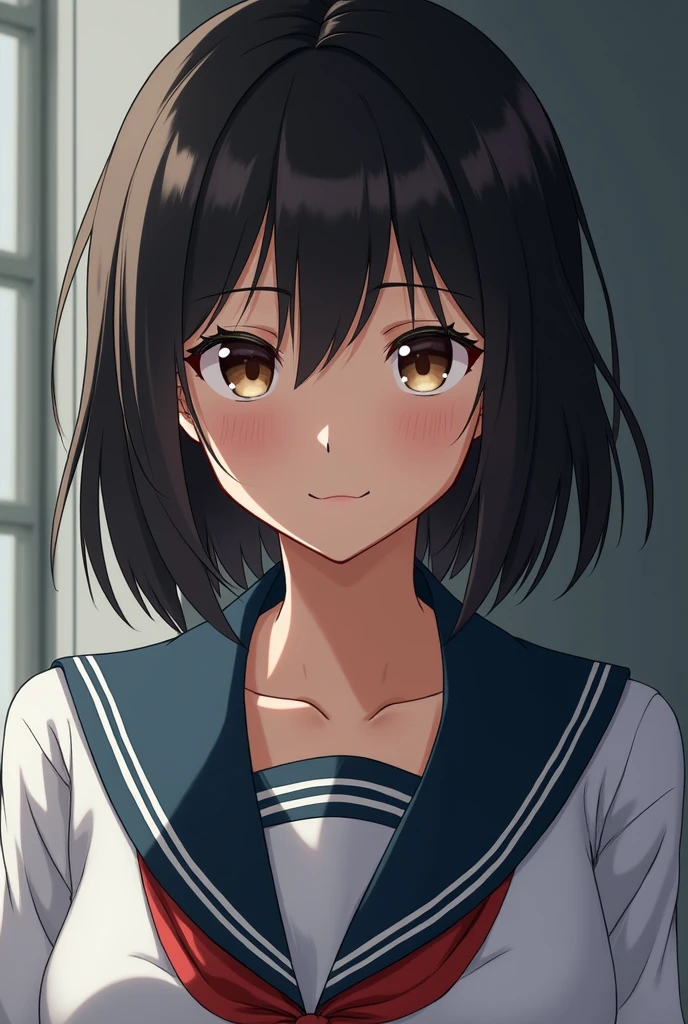 One girl, Wearing a naval officer&#39;s uniform, Shortcuts, Brown eyes, Black Hair, Sharp Eye,