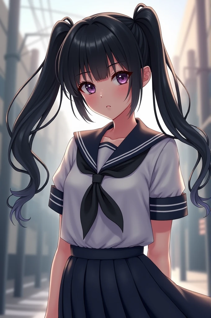 Sailor suit　Black Hair　Twin tails　Nipples