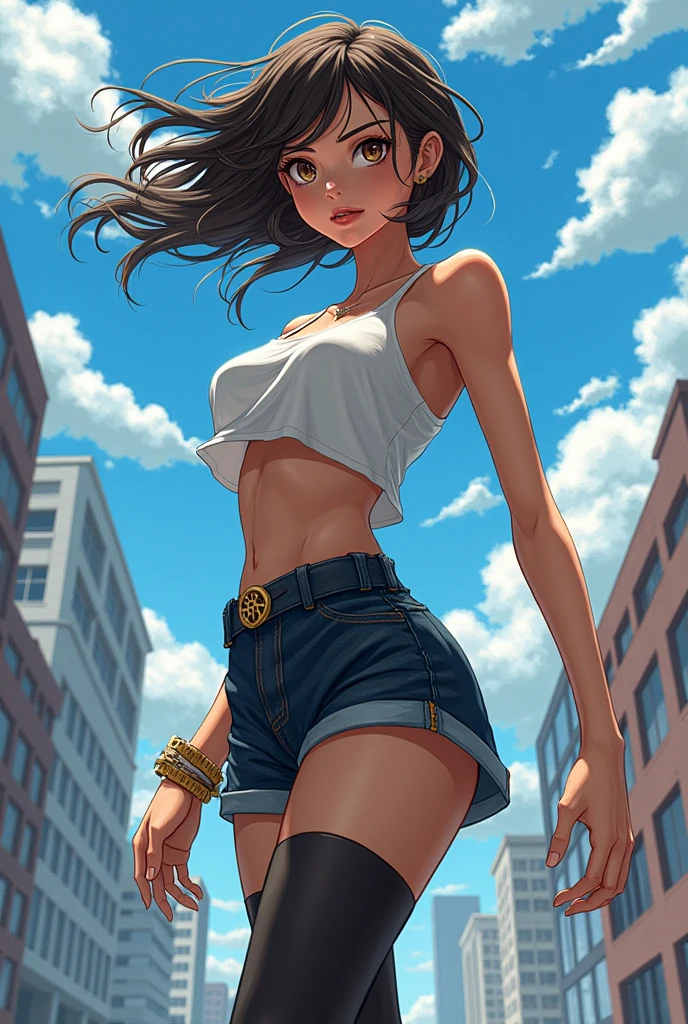 beautiful, (masterpiece:1.2), (best quality:1.2), perfect eyes, perfect face, perfect lighting, 1girl, ass, back, backboob, baseball cap, black panties, breasts, brown hair, crop top, cutoffs, denim, denim shorts, facing away, from behind, hat, highleg, highleg panties, long hair, median furrow, large breasts, micro shorts, panties, ponytail, short shorts, shorts, sideboob, simple background, solo, tank top, thighs, thong, underboob, underwear, field, grass, walkway, huge ass, wide hips, arms at side