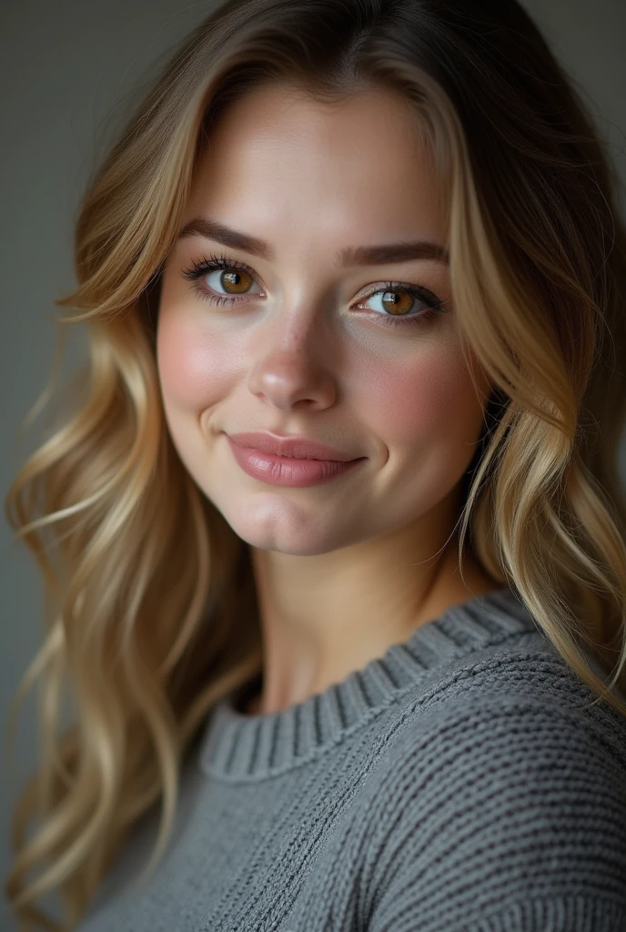(masterpiece:1.3),(highly detailed:1.3),(highres:1.1),best quality ,Ultra-detail ,1 russian sexy mother with brown eye, (((solo, Looking at Viewer in a face pose))), realistic, epic, natural lighting, blush, (((blonde hair, brown eye, thin face, chubby body, gorgeous girl))), curvy body,, (((grey wool sweater))), seductive smile,, intricate scenery fine details, hyper realistic)) (full sexy body view)