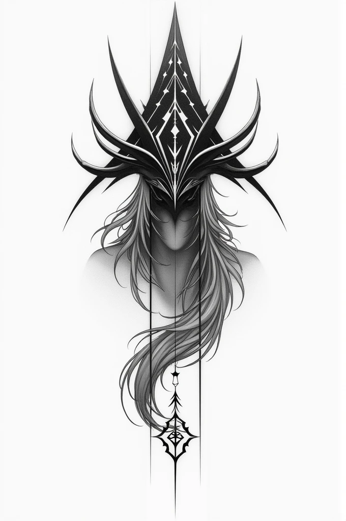 Simple tattoo design taking into account the design of scaramouche or wanderer from genshin impact 