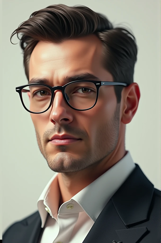 Draw a tall man with glasses and short hair