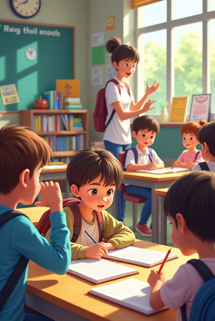 Elementary school students studying