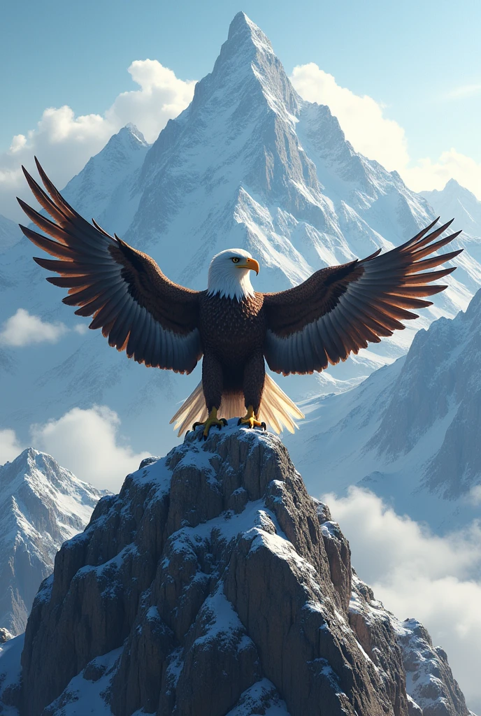 Eagle on a mountain looking at the immensity 