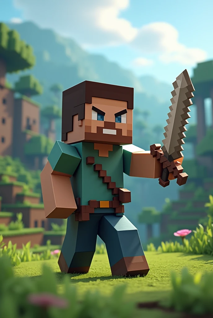 A Minecraft character holding a sword
