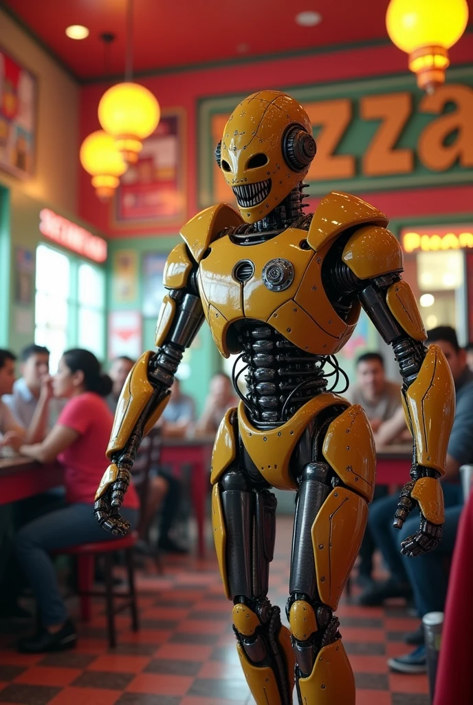 Man dressed as an animatronic inside a pizzeria