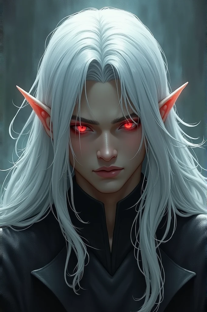 Male character Long white hair Red eyes