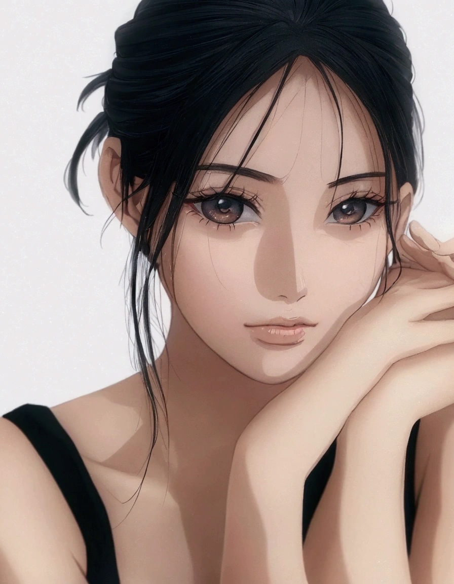 one piece style, a close up of a woman with a black top and a black top, beautiful south korean woman, lee ji - eun, lee ji-eun, beautiful young korean woman, gorgeous young korean woman, jinyoung shin, with cute - fine - face, kimi takemura, young adorable korean face, tzuyu from twice, park ji-min