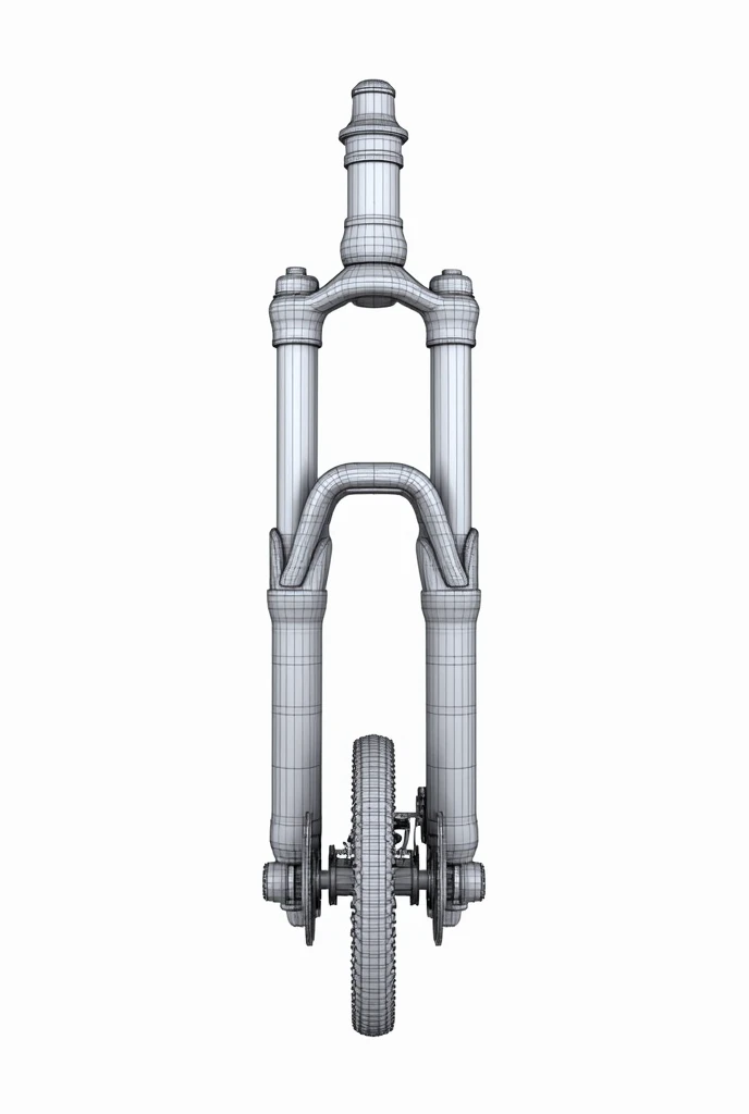 create a graphic of a 130mm mountain bike suspension front view with expanded wireframe style vector art in high resolution, white background, 8k