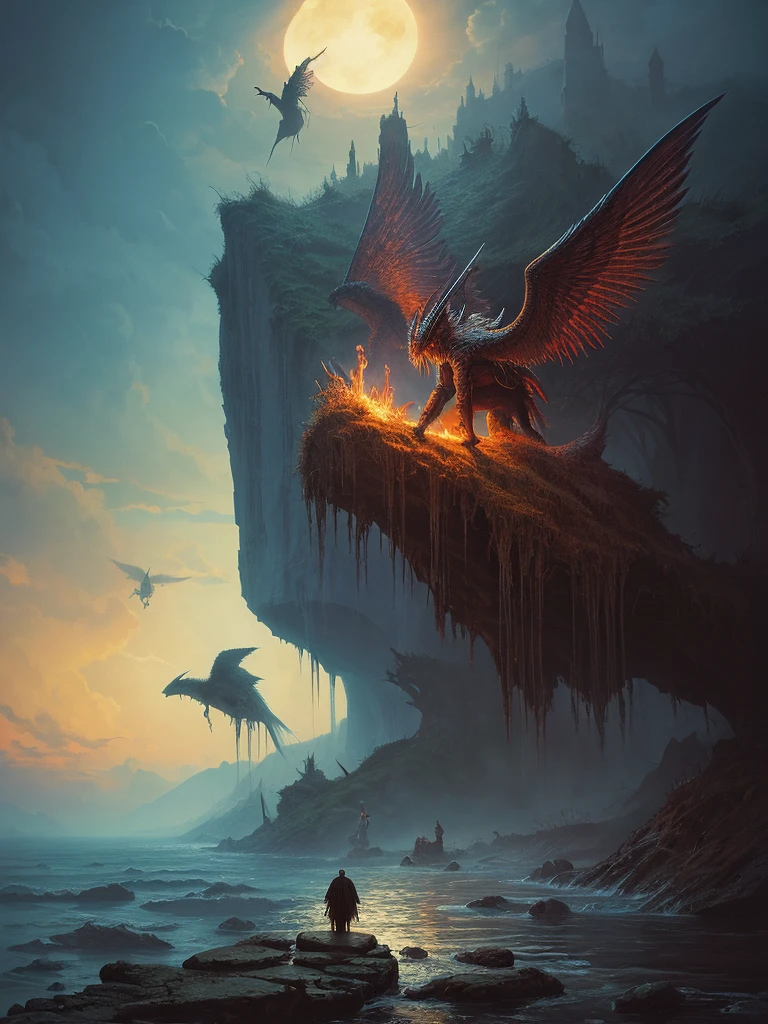 Mythical creatures, author:Zdzislaw Beksiński、Angels and Demons、River of Lamentations、Humans are small