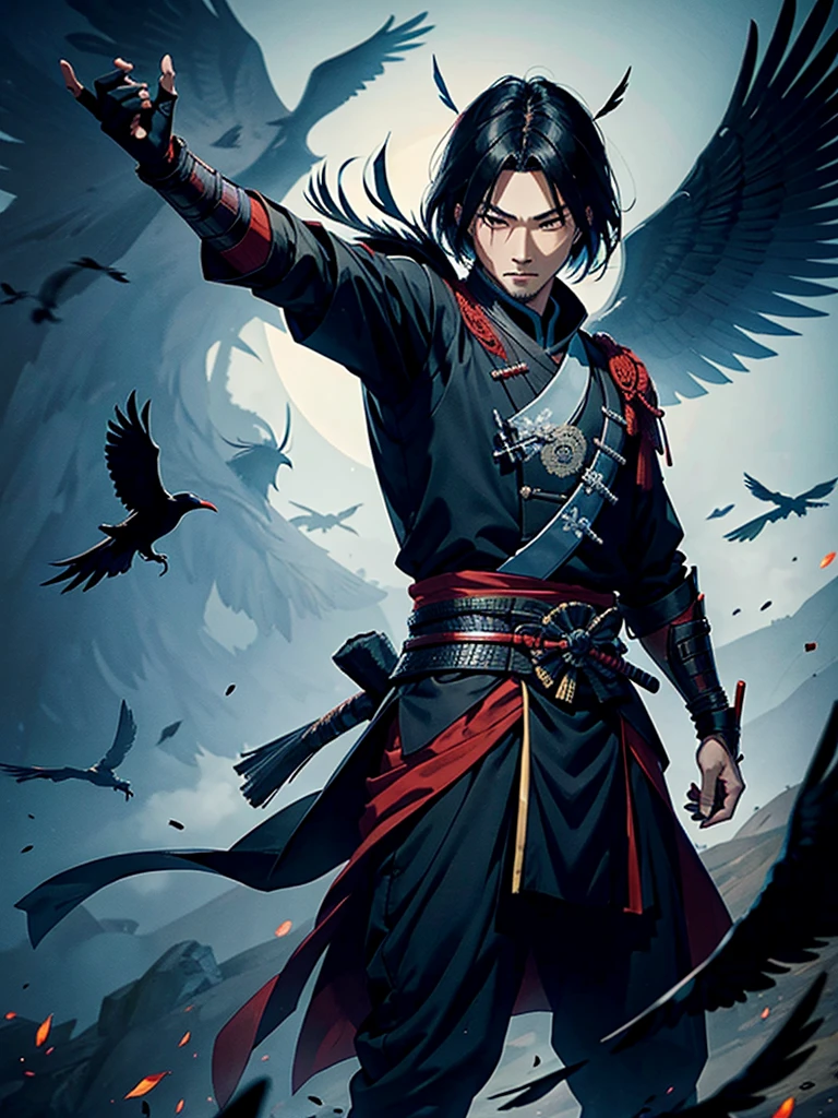 Dark Man, Cao Cao, espadashin, Samurai, with a sword with crows around it.