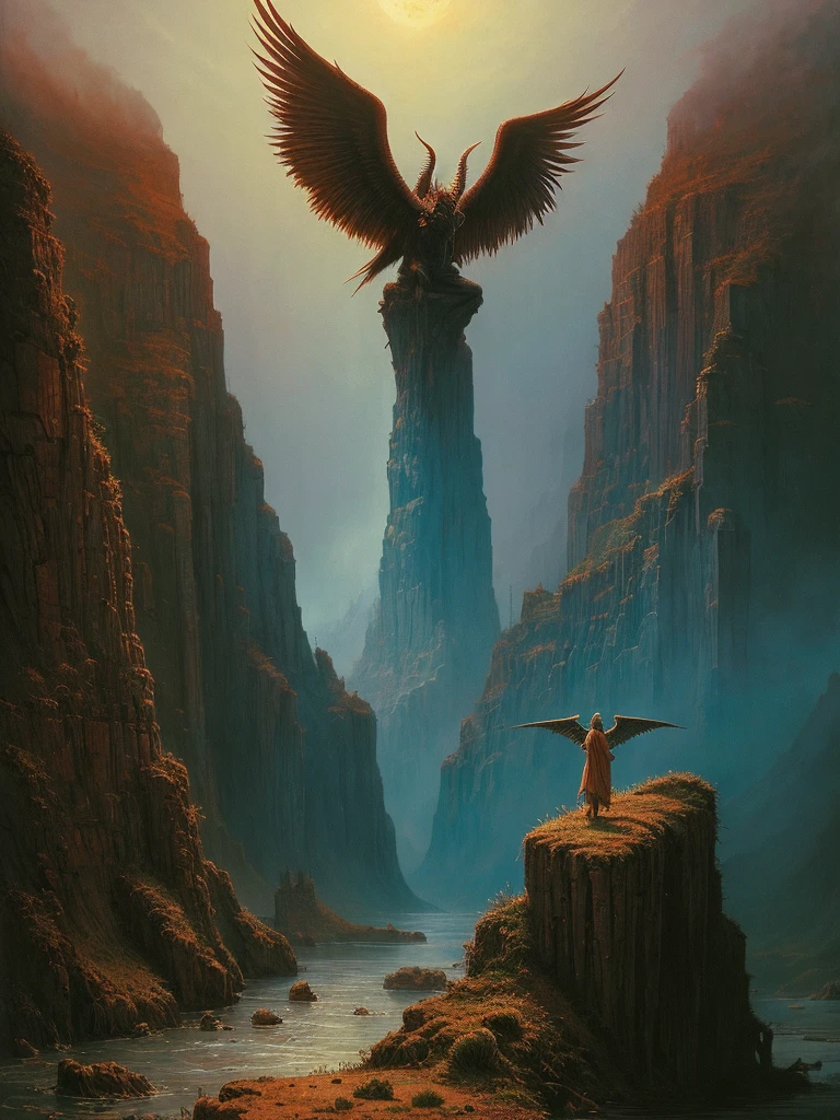 Mythical creatures, author:Zdzislaw Beksiński、Angels and Demons、River of Lamentations、Humans are small、desert、Creatures