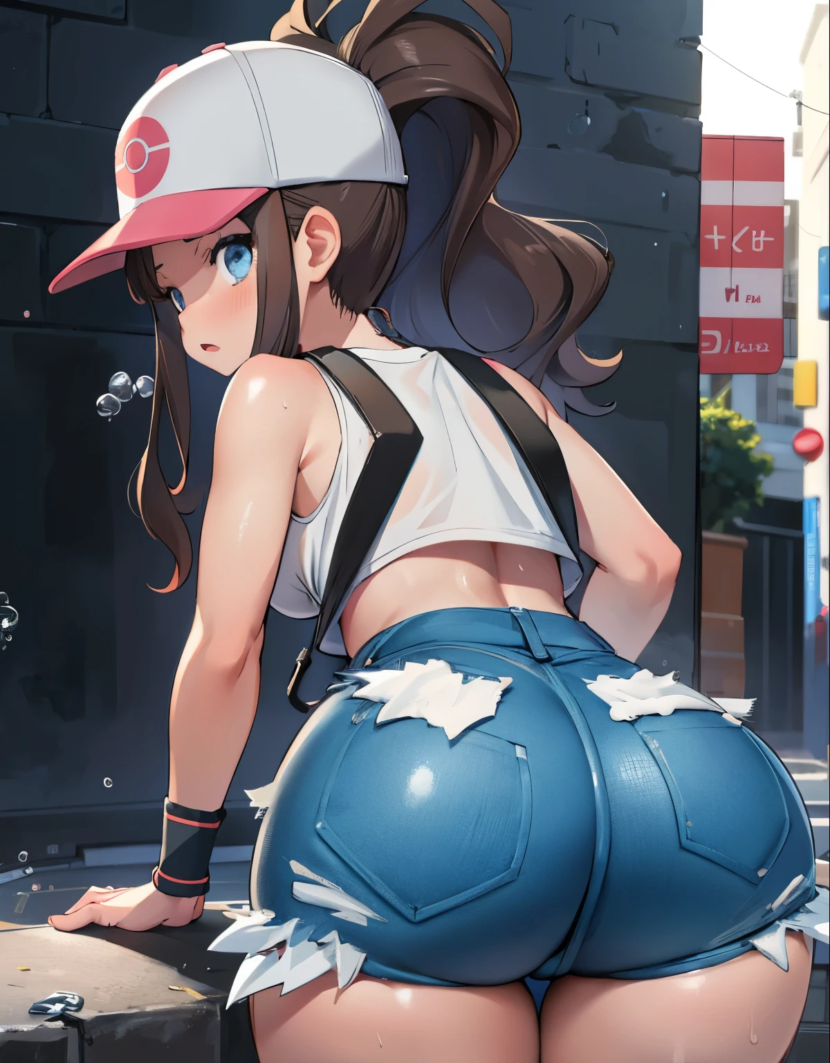 def1, A girl crawling in a back alley, view from behind, fully exposed rear, looking back with a shameful expression, big ass, bubble ass, beer bottles, garbage, dirty city, dirty alley, detailed eyes, beautiful eyes, perfect anime style eyes, best quality, 4k, 8k, highres, masterpiece:1.2, ultra-detailed, realistic, photorealistic, photo-realistic:1.37, HDR, UHD, studio lighting, ultra-fine painting, sharp focus, physically-based rendering, extreme detail description, professional, vivid colors, bokeh, anime, artwork