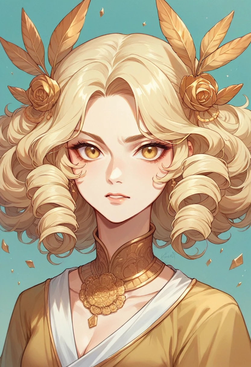 20 year old curly blonde, gold eyes