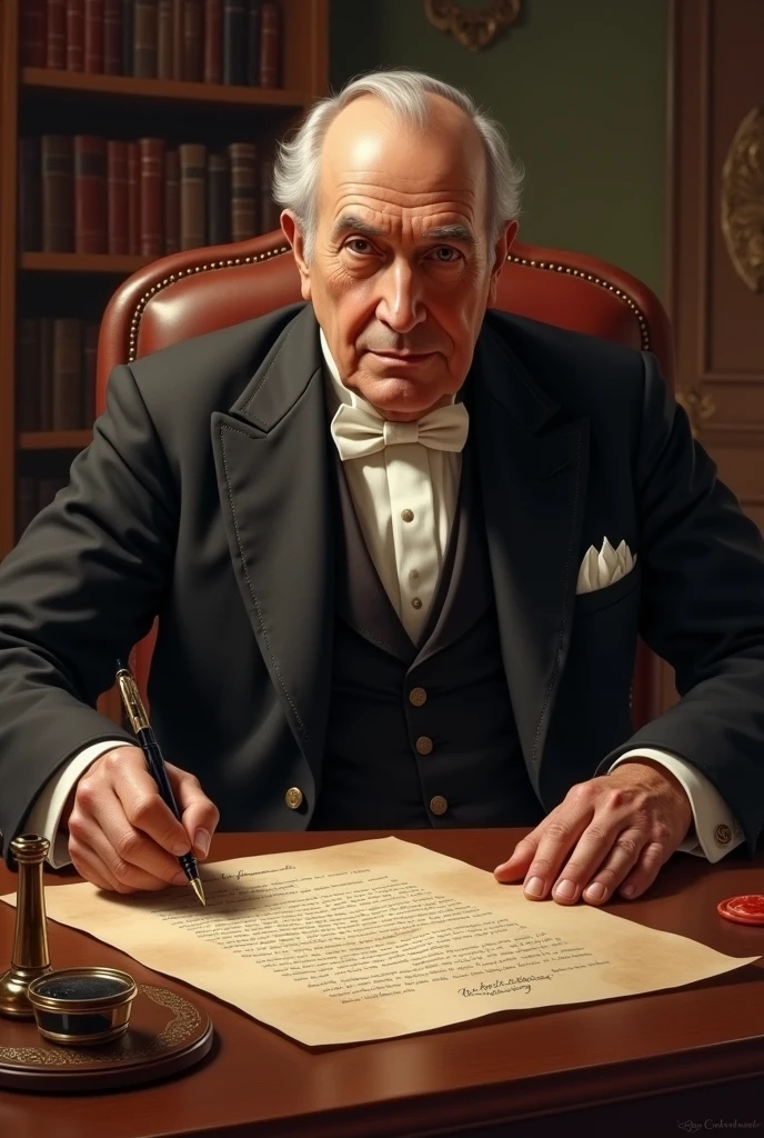 Robert Owen Edwards signing a contract