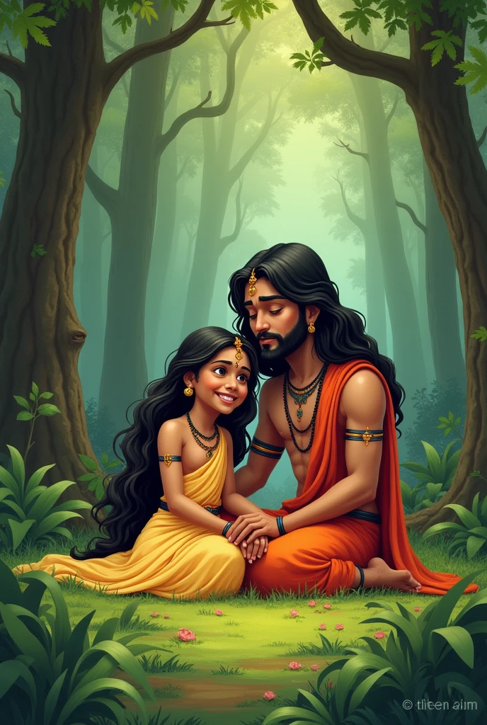 Chotta bheem(brave village smart boy)and indumati(princess of dholakpur) and their children from cartoon chotta bheem