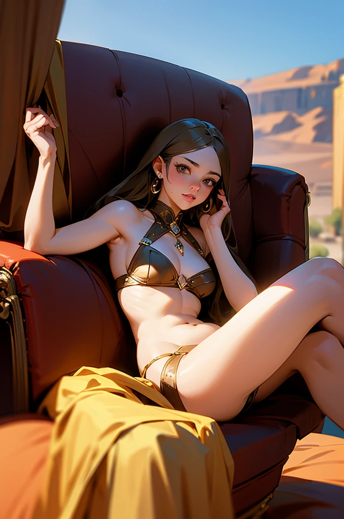 thicc, beautiful, callipygian, fertile, desert queen, mommy, naked, barsoom, mars, rome, a little bit of a belly paunch, decorated harness, lounging seductively in a luxurious royal couch