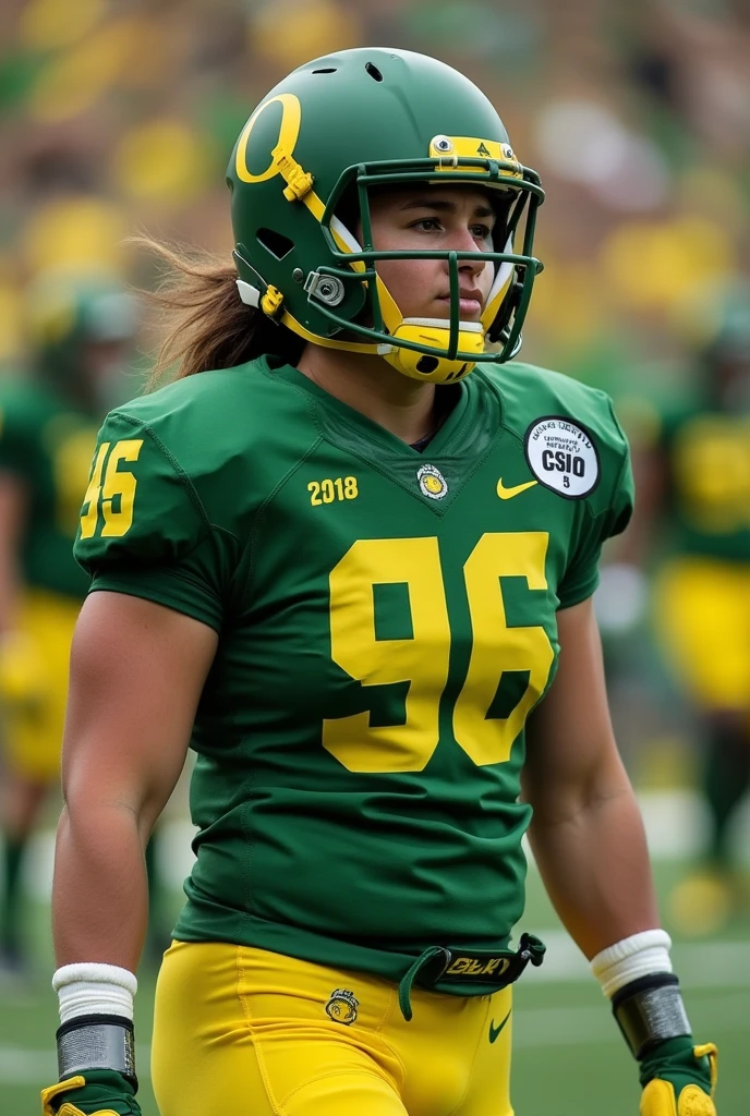 an offensive lineman for the Oregon ducks female football team