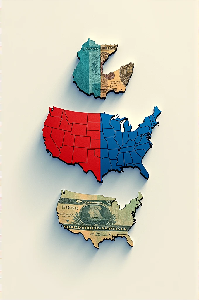 Create an image of the map of Guatemala 1 quetzal and the map of the United States in red and blue