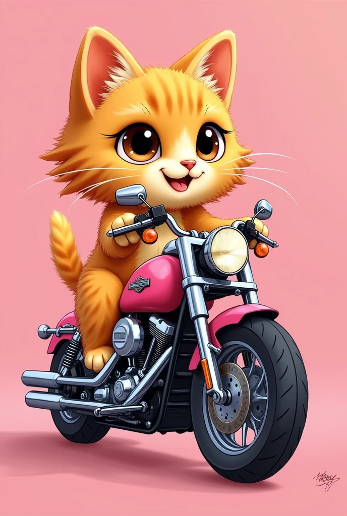  Waffle drawing in the shape of a kitten on a pink Harley motorcycle 