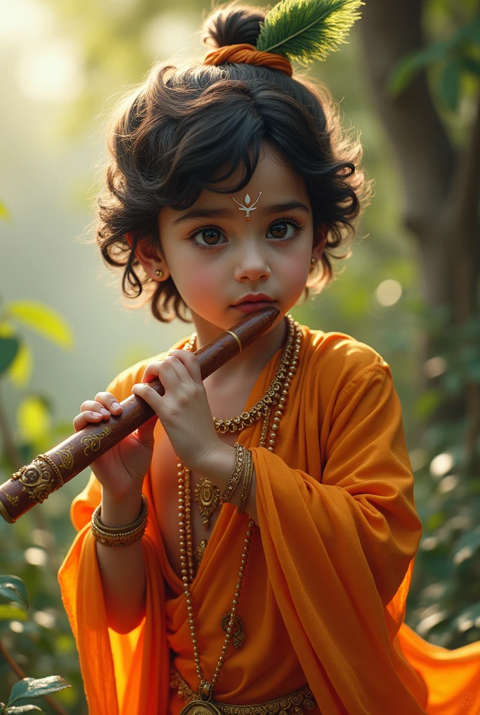 Srikrishna with flute in orange color 
