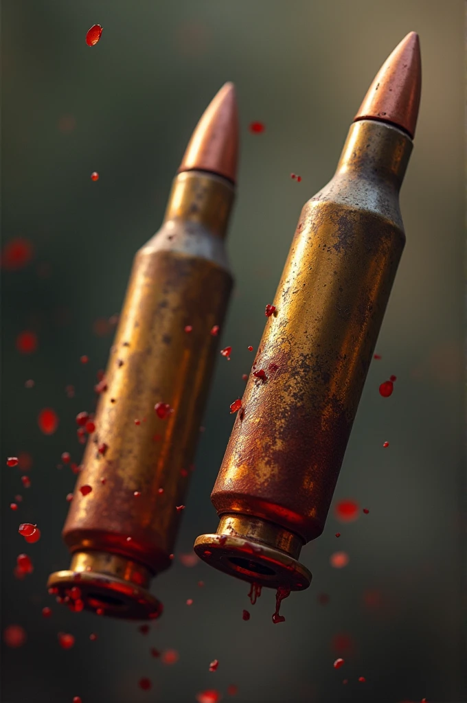 2 flying cartridges bullets in war with blood