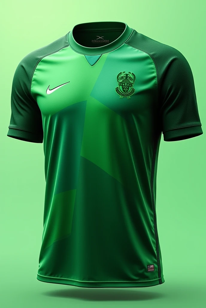 Create a football shirt with different shades of green with a green football crest
