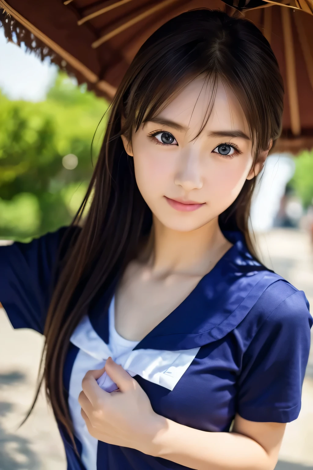 Running beautiful girl, , (Highest quality:1.4), (Very detailed), (Very detailed美しい顔), sit, avert your eyes, smile, School uniforms, Short-sleeved sailor suit, Great face and eyes, iris, Medium Hair, The Beauty of Japan, (Skinny body type:1.3), (Flat Chest:1.3), Smooth, Very detailed CG synthesis 8k wallpaper, High-resolution RAW color photos, Professional photography, Light, BackLight, dream-like, impressive, Written boundary depth, School zone, (Shooting from below:1.5)