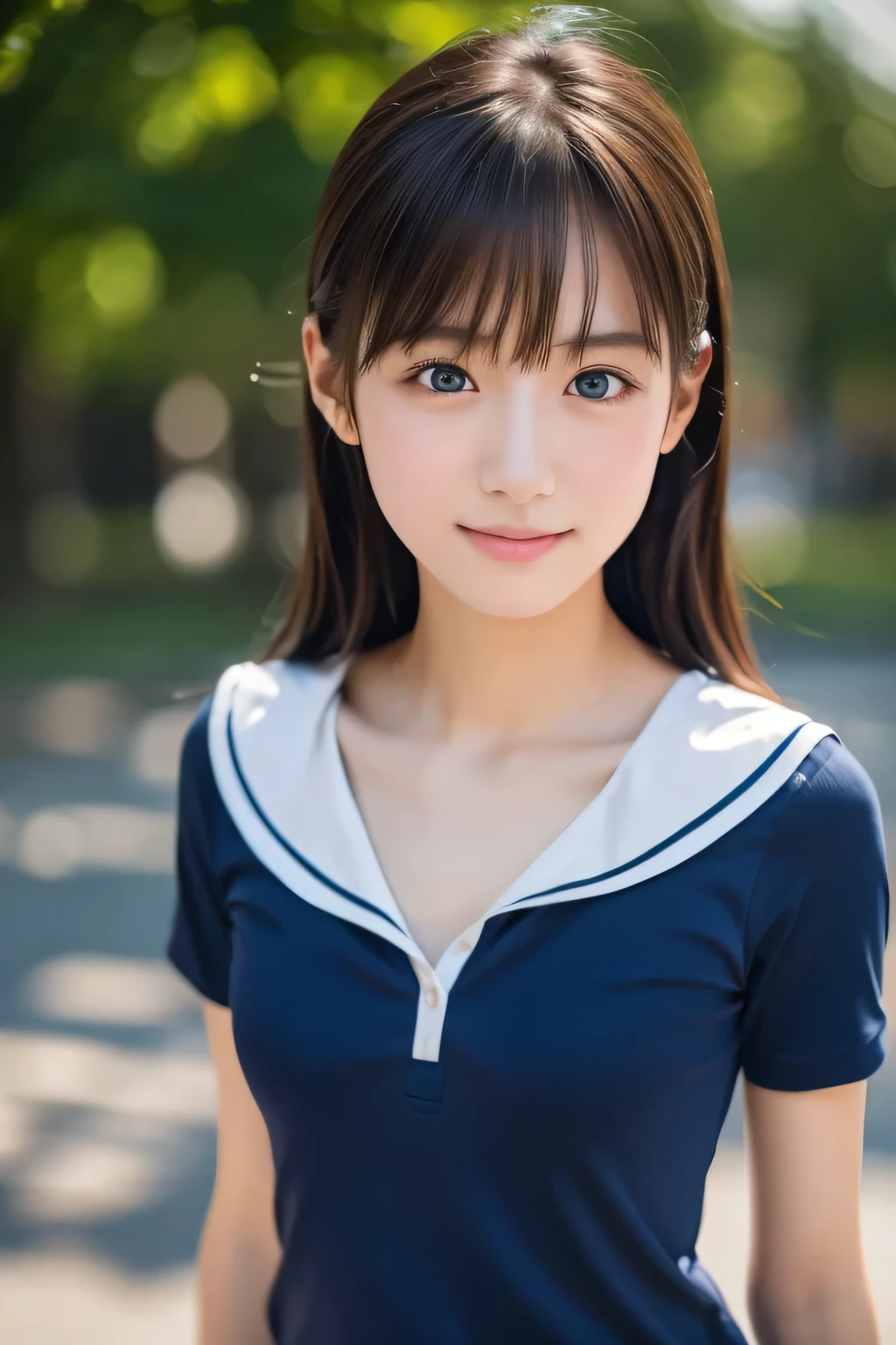 Running beautiful girl, 14 years old, (Highest quality:1.4), (Very detailed), (Very detailed美しい顔), Guitar Case, avert your eyes, smile, School uniforms, Short-sleeved sailor suit, Great face and eyes, iris, Medium Hair, The Beauty of Japan, (Skinny body type:1.3), (Flat Chest:1.3), Smooth, Very detailed CG synthesis 8k wallpaper, High-resolution RAW color photos, Professional photography, Light, BackLight, dream-like, impressive, Written boundary depth, School zone, (Shooting from below:1.5)