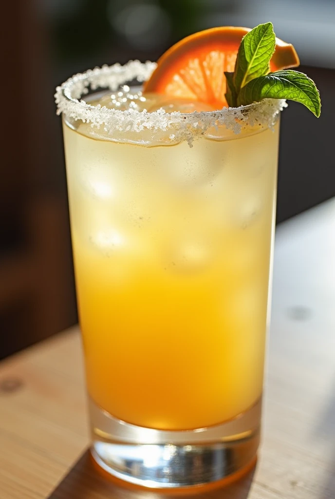 Salty dog drink。Add yellow grapefruit juice to vodka、Glass with salt on the rim。