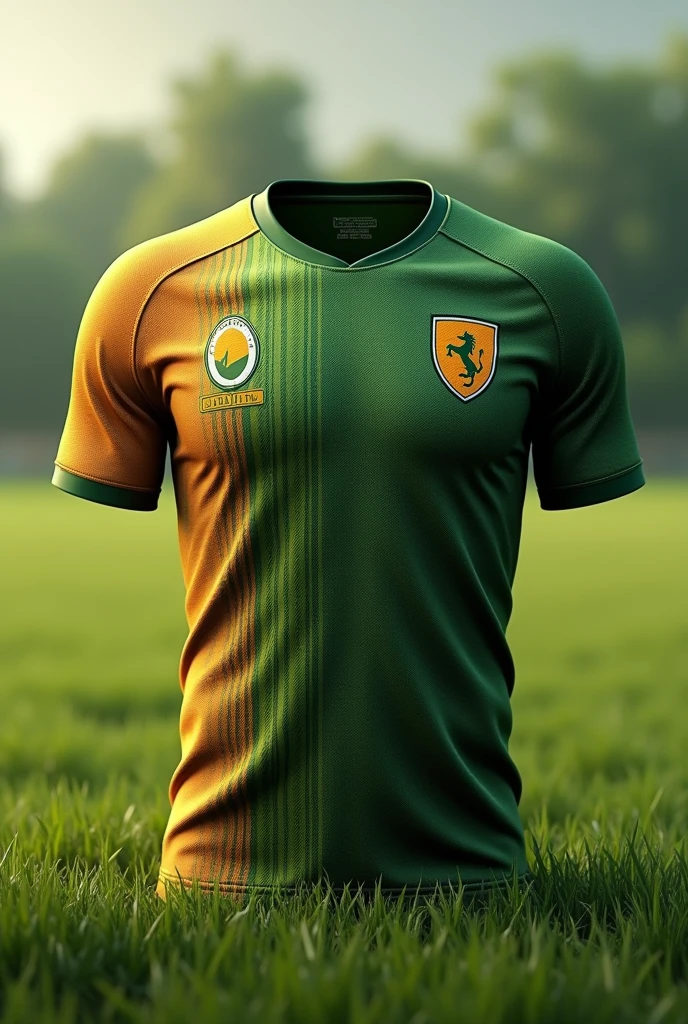 Create a football shirt based on agriculture with a green football crest
