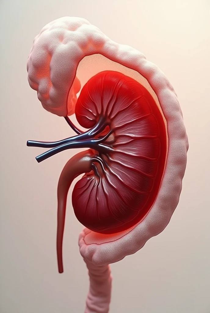 The human kidney is wrapped in a cloth full of blood