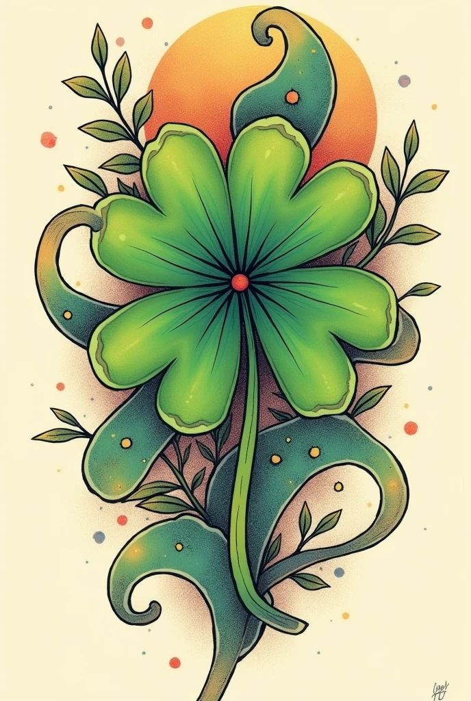 4-leaf clover tattoo inspired by anime, as original as possible