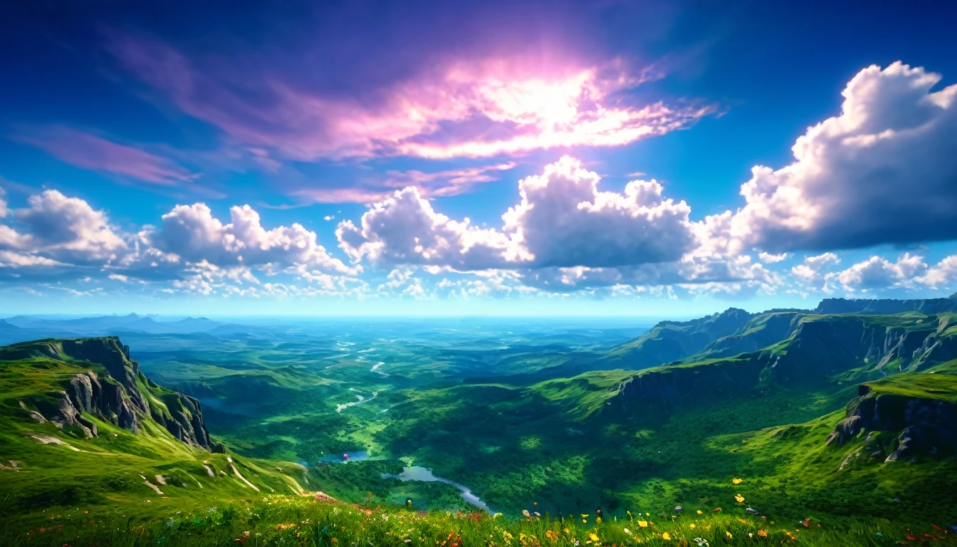 32K UHD Summer sky (painterly style), Realistic, highly Realistic, Attention to detail, breathtakingly Realistic, High contrast realism, High Saturation Realism, Vibrant colors, Dramatic lighting, Fascinating landscape, Persuasive storytelling, Atmospheric scene, Captivating visuals, Intricate details, Strong emotions, Heavenly Beauty, A dreamlike world