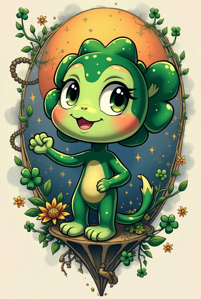 4-leaf clover tattoo inspired by anime, as original as possible